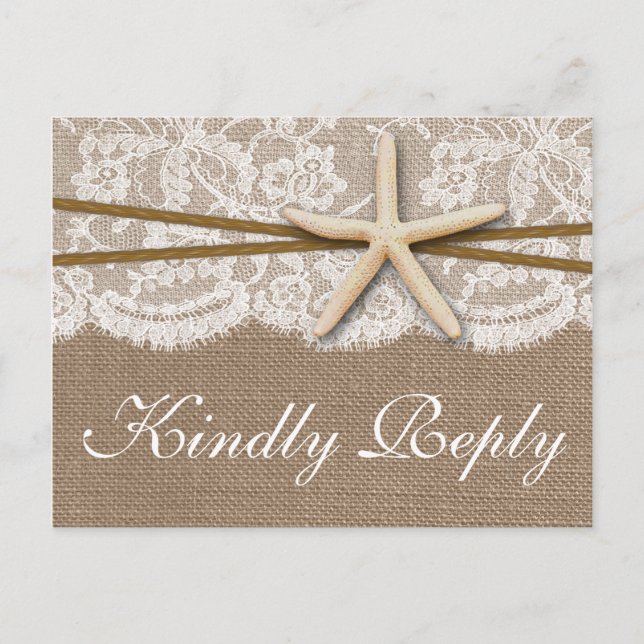 Postal De Invitación La Rustic Starfish Boda Collection RSVP (Anverso)