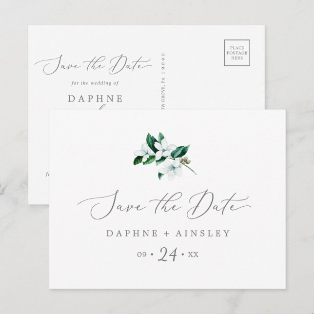 Postal De Invitación La vegetación de Woodland Save the Date Postcard (Anverso / Reverso)