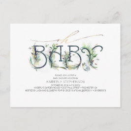 Postal De Invitación La vegetación y la tipografía de oro Baby Shower m