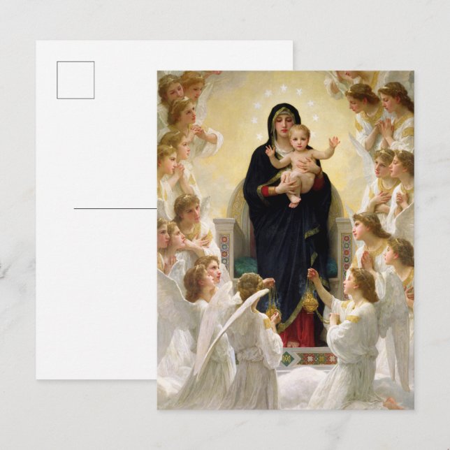 Postal De Invitación La Virgen con los ángeles - William-Adolphe Bougue (Anverso / Reverso)