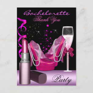 Postal De Invitación Labial de Despedida de Soltera Zapatos Rosados Cha