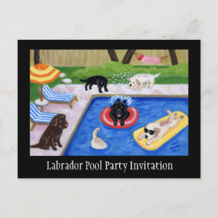 Postal De Invitación Labradors Fiesta de Pool
