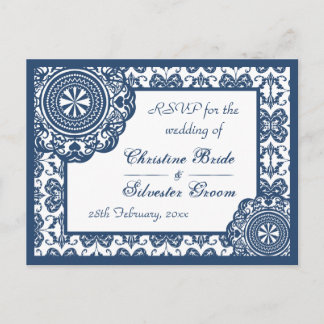 Postal De Invitación Lace azul árabe, boda RSVP