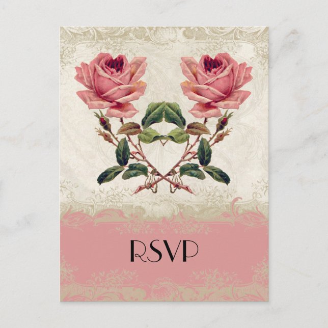Postal De Invitación Lace de Rosa de estilo barroco (Anverso)