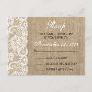 Postal De Invitación Lace Look Rustic WARM Burlap Wedding RSVP PostCard
