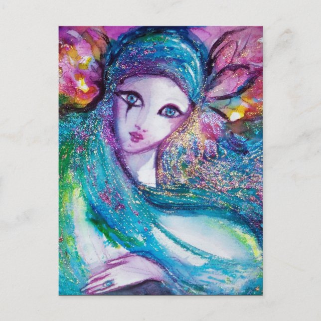 Postal De Invitación LADY BLUE MASK Fiesta de disfraz elegante (Anverso)