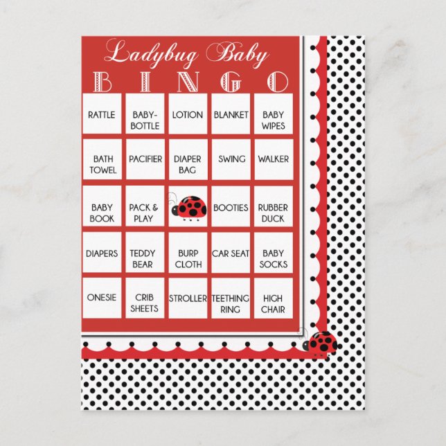 Postal De Invitación Ladybug Polkadots Baby Shower Bingo Card 2 (Anverso)