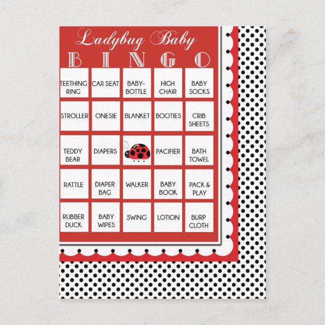 Postal De Invitación Ladybug Polkadots Baby Shower Bingo Card 7 (Anverso)