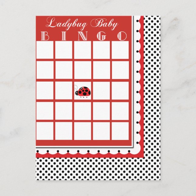 Postal De Invitación Ladybug Polkadots Baby Shower Bingo Card Blank (Anverso)