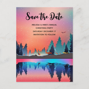 Postal De Invitación Lago invernal escénico con ciervos Navidad Guarde 