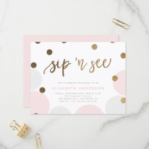 Postal De Invitación Las burbujas rosadas y grisáceas Adorables Sip y S