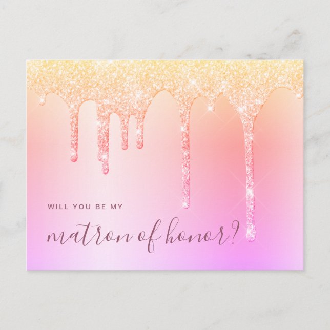 Postal De Invitación Las gotas holográficas serán mi matrona de honor (Anverso)