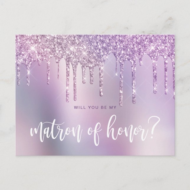 Postal De Invitación Las gotas moradas serán mi matrona de honor (Anverso)