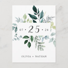 Postal De Invitación Las hojas rústicas de la vegetación esmeralda salv