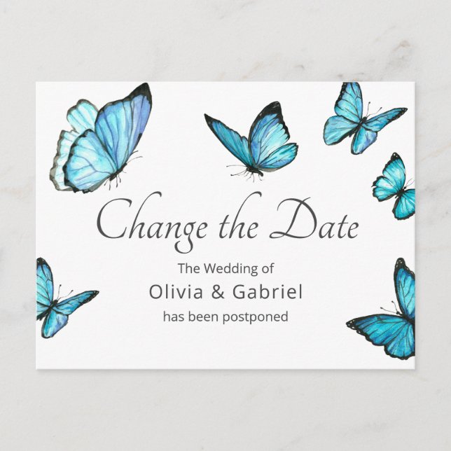 Postal De Invitación Las mariposas azules posponen el cambio de fecha e (Anverso)