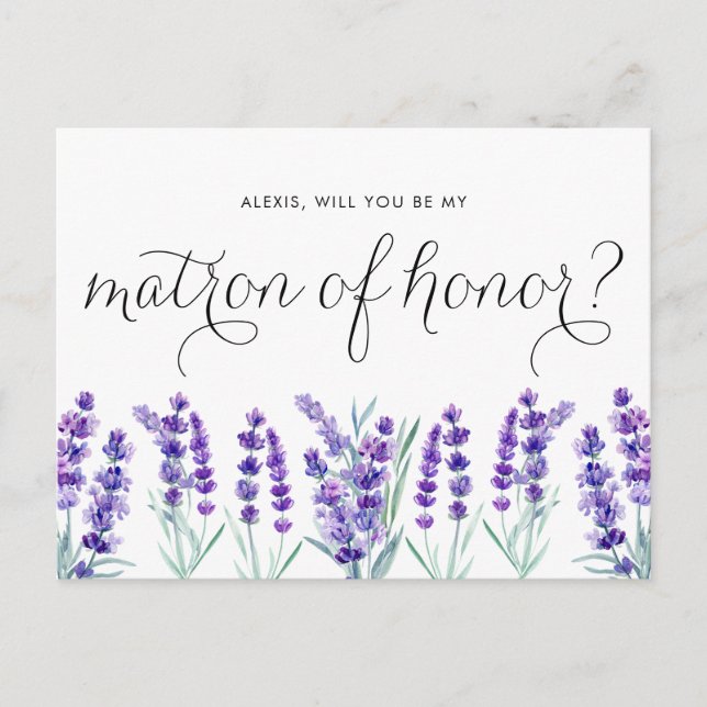 Postal De Invitación Lavanda acuarela será mi atrón de honor (Anverso)