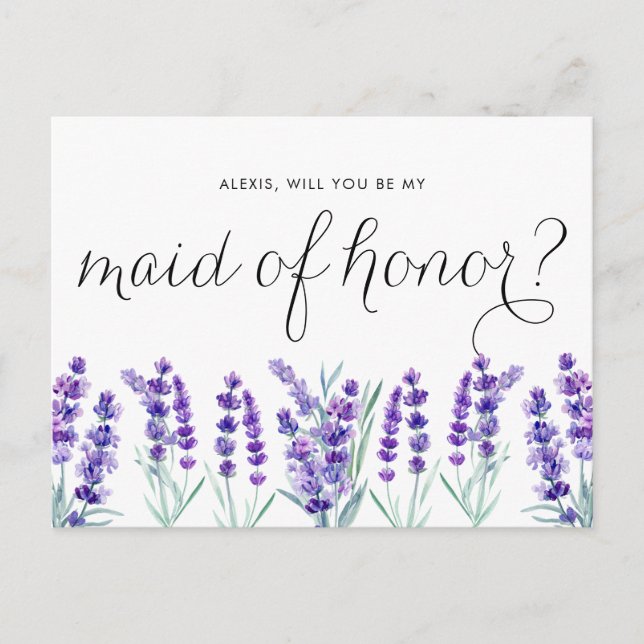Postal De Invitación Lavanda acuática serás mi empleada de honor (Anverso)
