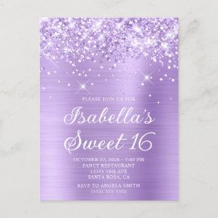 Postal De Invitación Lavanda Brillante con Holograma Foto Cumpleaños 16