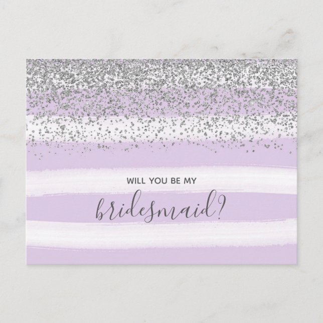 Postal De Invitación Lavanda púrpura y Purpurina plateado son mi dama d (Anverso)