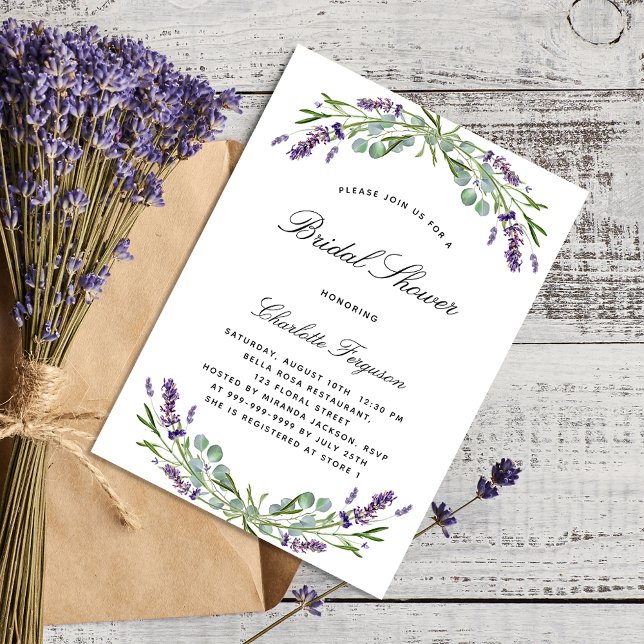 Postal De Invitación Lavender eucalipto ducha de novia violeta floral (Subido por el creador)