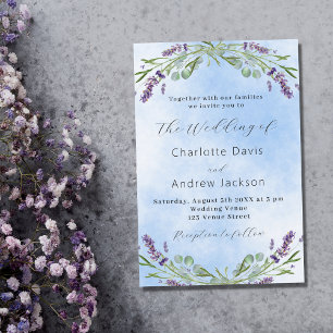 Postal De Invitación Lavender eucalipto verde boda azul