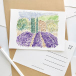 Postal De Invitación Lavender Fields Francia Watercolor Travel Postcard<br><div class="desc">Una postal de viaje acuática pintada con gusto,  con campos de lavanda en Provenza,  Francia.</div>