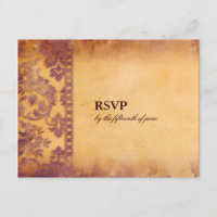 Lavish Lilac Grunge Damask Wedding RSVP Postcard