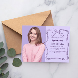 Postal De Invitación Lazo dibujado a mano de lavanda foto cumpleaños