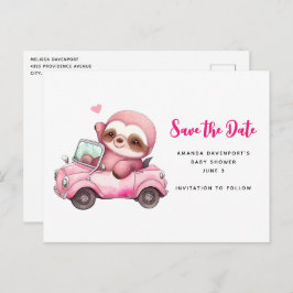 Postal De Invitación Leche rosa pequeña conduciendo un auto Guardar la 