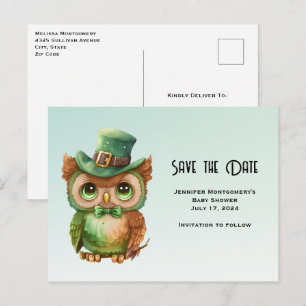 Postal De Invitación Lechuza en un sombrero verde superior Guardar la f