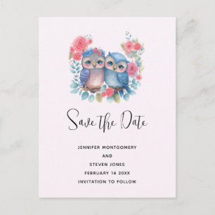 Postal De Invitación Lechuzas enamoradas sentadas en la rama del árbol