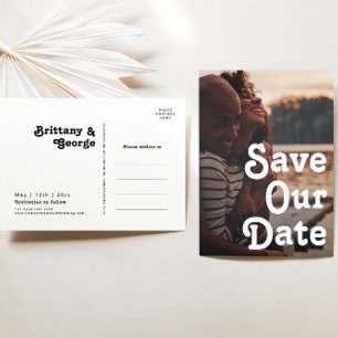 Postal De Invitación Letras Modernas Retro Guardar Nuestro Fecha Foto
