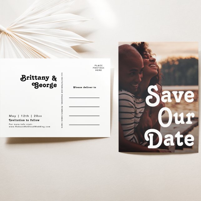 Postal De Invitación Letras Modernas Retro Guardar Nuestro Fecha Foto (Subido por el creador)