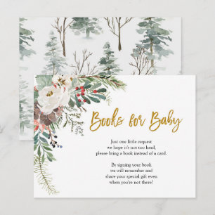 Postal De Invitación Libros florales de Navidad de invierno para bebé
