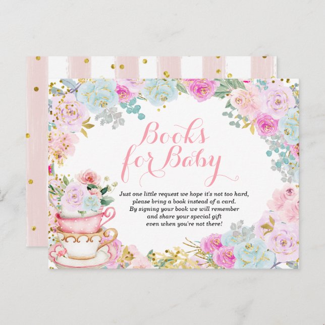 Postal De Invitación Libros para bebés del Fiesta del té Pastel Flowers (Anverso / Reverso)