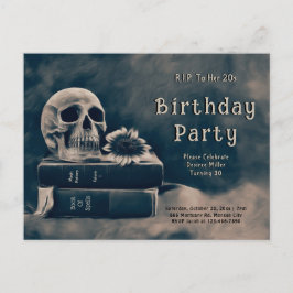 Postal De Invitación Libros vintage de cráneo gótico Macabre RIP a sus 
