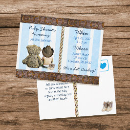 Postal De Invitación Lil Cowboy Baby Boy y Teddy Bear Baby Shower Inv