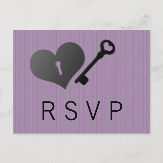 Postal De Invitación Lilac Heart Lock y Key Response Card (Anverso)