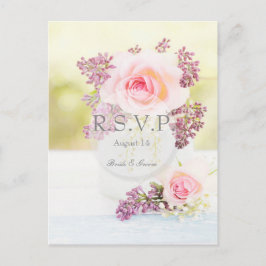 Postal De Invitación Lilacs y Rosas Vintage Wedding editable RSVP