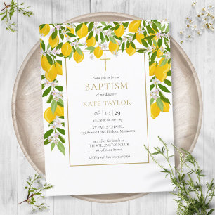 Postal De Invitación Limones Floración Verdor Bautizo Bautismo