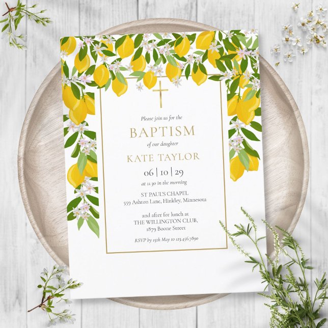 Postal De Invitación Limones Floración Verdor Bautizo Bautismo (Subido por el creador)