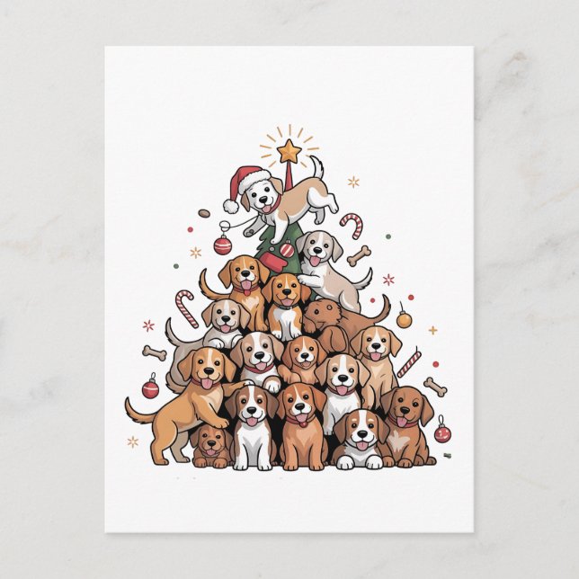 Postal De Invitación Lindo perro de árbol de Navidad   (Anverso)