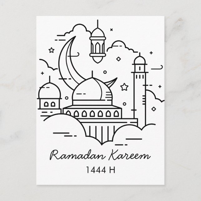 Postal De Invitación Line Art Ramadan Kareem - Postcard de EID Mubarak (Anverso)