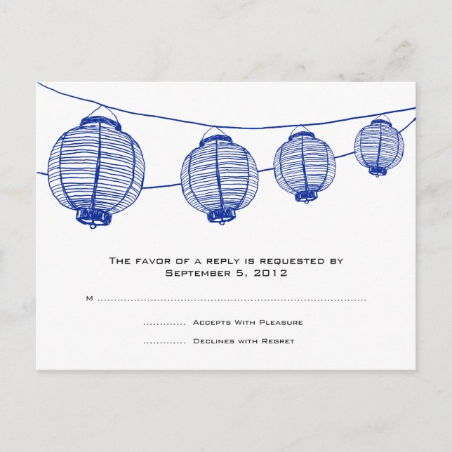 Postal De Invitación Linternas azules y blancas Boda RSVP (Anverso)
