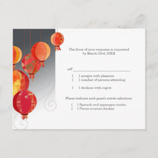Postal De Invitación Linternas colgantes de Asia Roja Boda RSVP