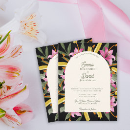 Postal De Invitación Lirio Rosa Rubor Oscuro Arqueado Boda