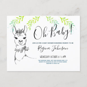 Postal De Invitación Llama de Cute Oh Chica de Baby Shower