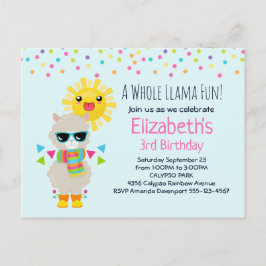 Postal De Invitación Llama Guay y cumpleaños Sun Kawaii sonriente