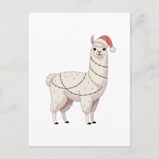 Postal De Invitación Llama Luces de Navidad Robusta Amante Alpaca (Anverso)
