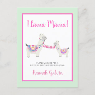 Postal De Invitación Llama Mama Hot Pink Green Drive De Baby Shower